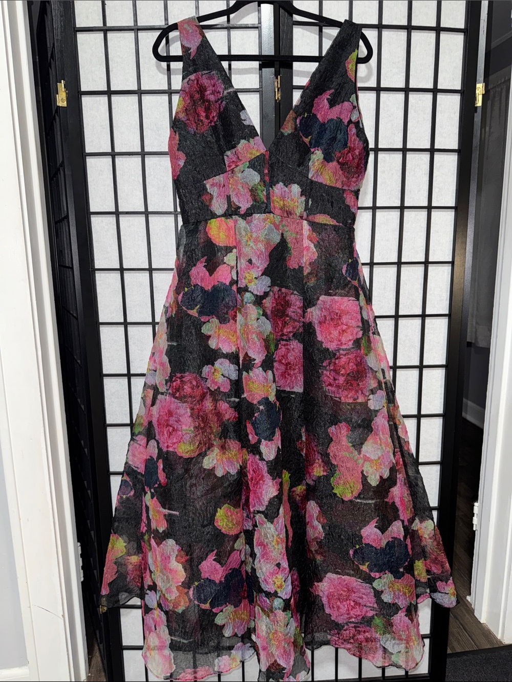 Monique Lhuillier Giselle Floral Organza Midi Dress Size 8 - Picture 8 of 14